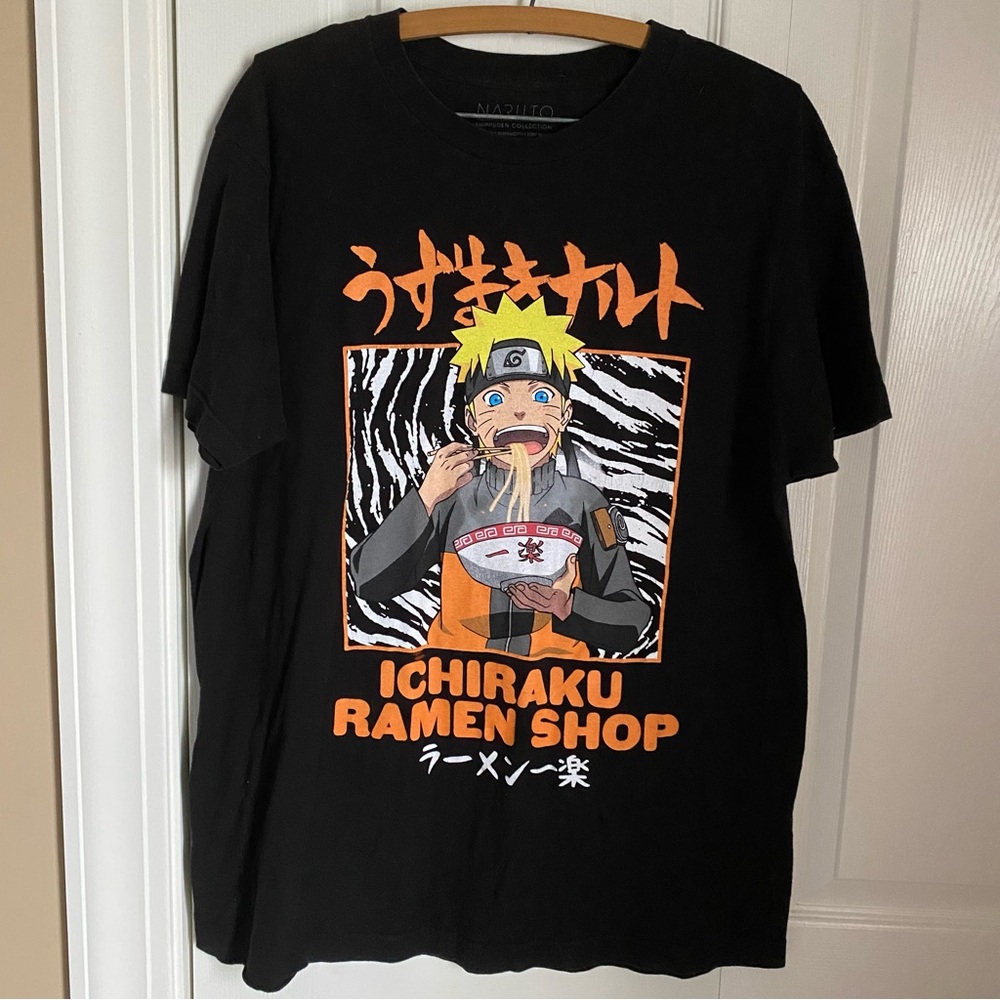 Naruto Black Graphic T-Shirt Large Cotton Anime Streetwear Casual Ramen